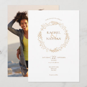 Invitation Couronne de laurier à halo floral Photo de mariage