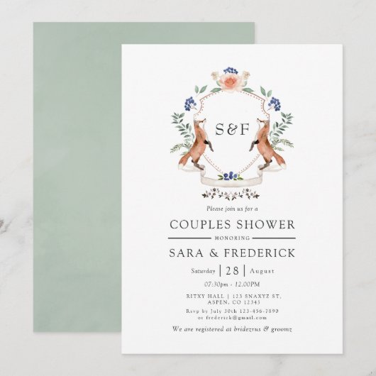 Invitation Couronne de laurier de la forêt Monogramme Couple (Devant / Derrière)