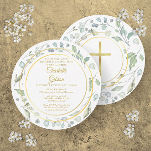 Invitation Couronne de laurier de première communion solennel