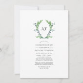 Invitation Couronne de laurier de verdure Monogramme Célébrat (Devant)