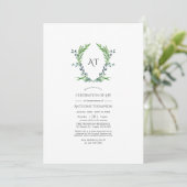 Invitation Couronne de laurier de verdure Monogramme Célébrat (Debout devant)