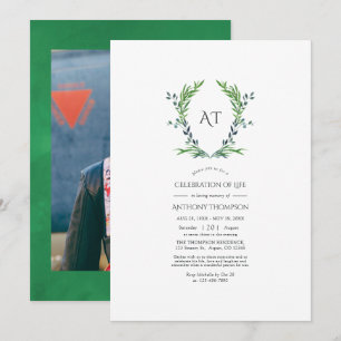 Invitation Couronne de laurier de verdure Monogramme Célébrat