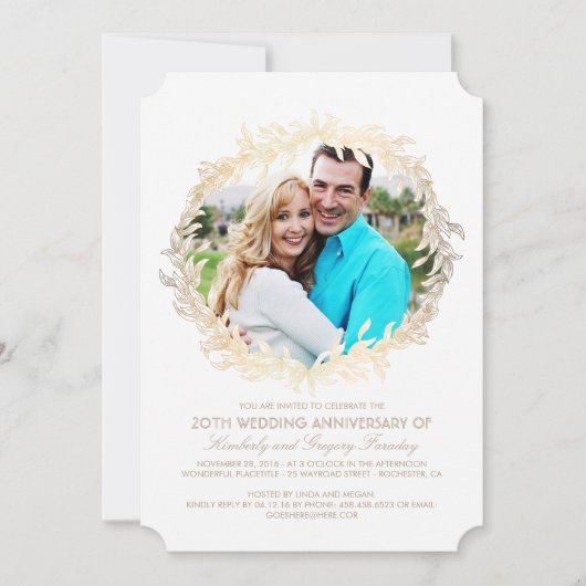 Invitation Couronne de laurier doré Anniversaire de mariage p (Devant)