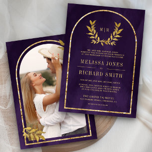 Invitation Couronne de laurier doré feuilles mariage royal po