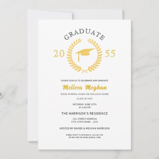 Invitation Couronne de laurier formelle élégante, chapeau dor (Devant)