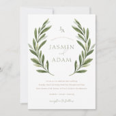 Invitation Couronne de laurier vert sauge élégante Mariage (Devant)