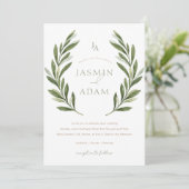 Invitation Couronne de laurier vert sauge élégante Mariage (Debout devant)
