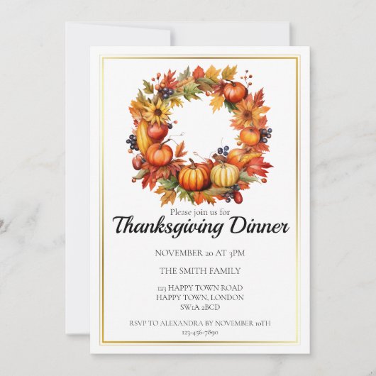 Invitation Couronne de l'automne personnalisable pour le dîne (Devant)
