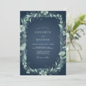 Invitation Couronne de mariage à feuilles de teal (Debout devant)