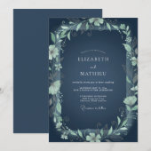 Invitation Couronne de mariage à feuilles de teal (Devant / Derrière)
