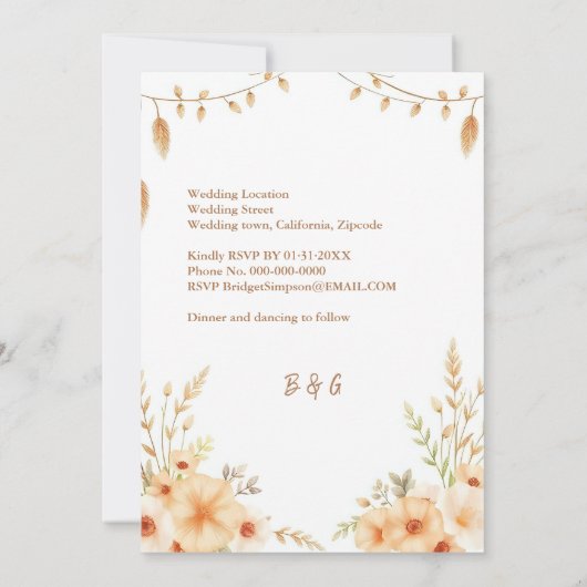 Invitation couronne de Mariage à fleurs boho (Dos)