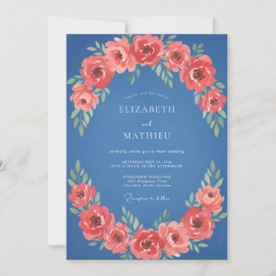 Invitation Couronne de mariage à guirlande de fleurs corail