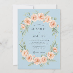 Invitation Couronne de mariage à la floraison bleu ciel