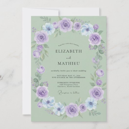 Invitation Couronne de mariage à la menthe et à l'améthyste (Devant)