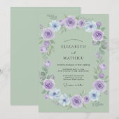 Invitation Couronne de mariage à la menthe et à l'améthyste (Devant / Derrière)