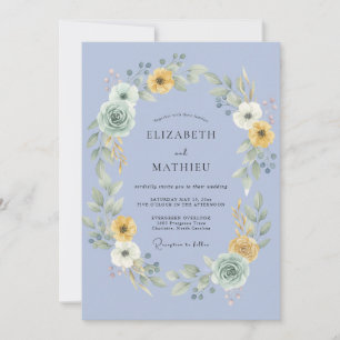 Invitation Couronne de mariage à la moutarde et pervenche