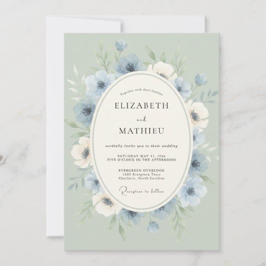 Invitation Couronne de mariage à l'anémone poussiéreuse (Devant)