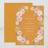 Invitation Couronne de mariage à l'aquarelle ocre (Devant / Derrière)