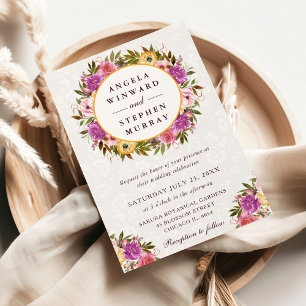 Invitation Couronne de mariage à l'aquarelle rose et jaune