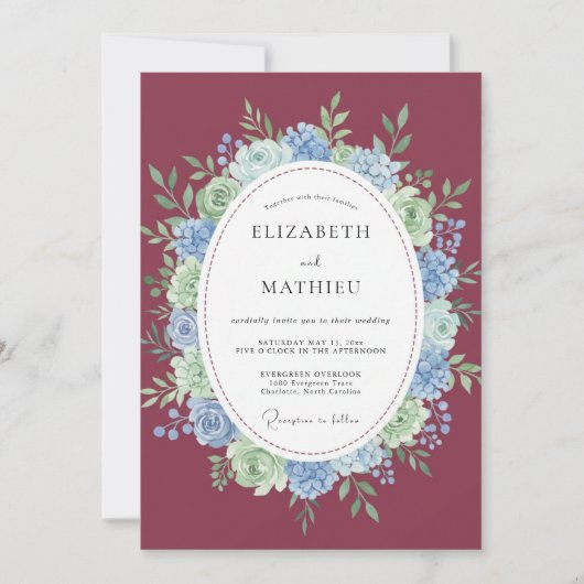 Invitation Couronne de Mariage à l'Hydrangea Pourpre (Devant)
