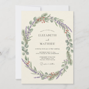 Invitation Couronne de mariage à l'olive lavande