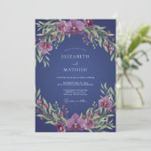 Invitation Couronne de mariage à l'orchidée indigo (Debout devant)