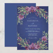 Invitation Couronne de mariage à l'orchidée indigo (Devant / Derrière)