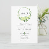 Invitation Couronne de mariage à monogramme de verdure à l'aq (Debout devant)