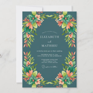 Invitation Couronne de mariage Abricot ardoise foncé