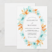 Invitation Couronne de mariage abricot sarcelle (Devant / Derrière)