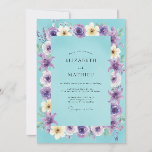 Invitation Couronne de mariage Améthyste Aqua (Devant)