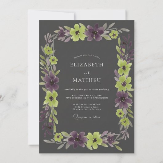 Invitation Couronne de mariage Améthyste Charbon (Devant)