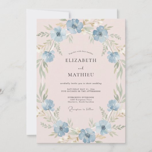 Invitation Couronne de mariage Anémone Bleuet (Devant)