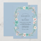 Invitation Couronne de mariage Aqua Blush (Devant / Derrière)