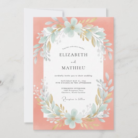 Invitation Couronne de mariage Aqua Corail (Devant)