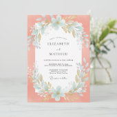 Invitation Couronne de mariage Aqua Corail (Debout devant)