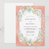 Invitation Couronne de mariage Aqua Corail (Devant / Derrière)