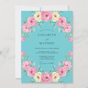 Invitation Couronne de mariage Aqua Dusty Pink