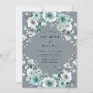 Invitation Couronne de mariage Aqua Grey