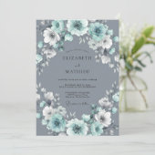 Invitation Couronne de mariage Aqua Grey (Debout devant)