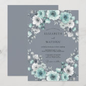 Invitation Couronne de mariage Aqua Grey (Devant / Derrière)