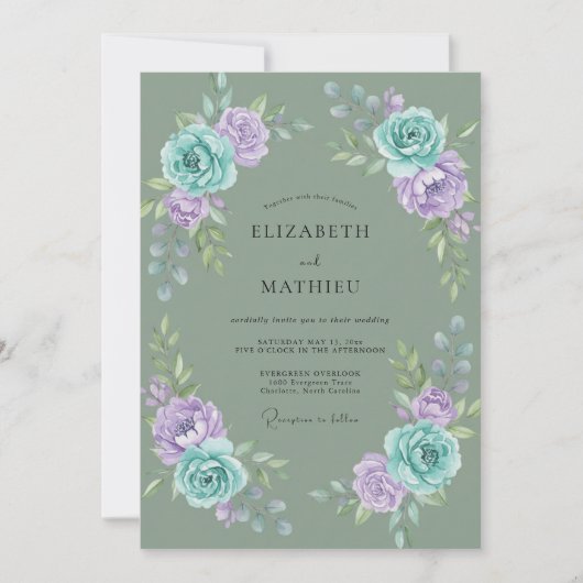Invitation Couronne de mariage Aqua Lavande (Devant)