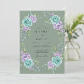 Invitation Couronne de mariage Aqua Lavande (Debout devant)
