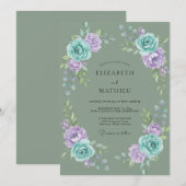 Invitation Couronne de mariage Aqua Lavande (Devant / Derrière)