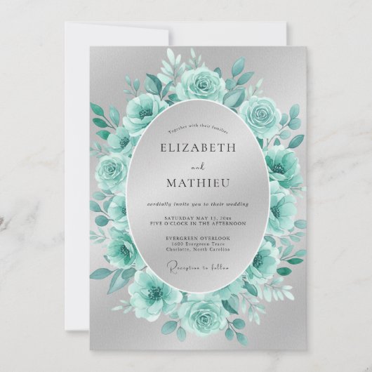 Invitation Couronne de mariage Aqua Rose (Devant)