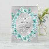 Invitation Couronne de mariage Aqua Rose (Debout devant)