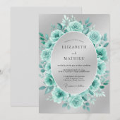 Invitation Couronne de mariage Aqua Rose (Devant / Derrière)