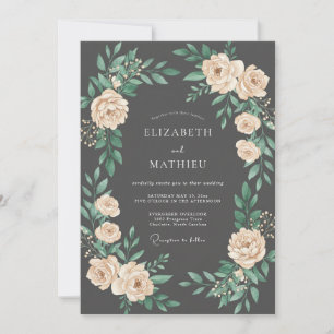 Invitation Couronne de mariage au champagne et charbon de boi
