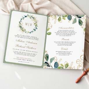 Invitation Couronne de mariage au eucalyptus rustique avec QR