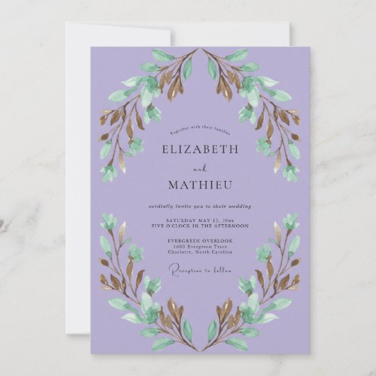Invitation Couronne de mariage au feuillage de lilas (Devant)